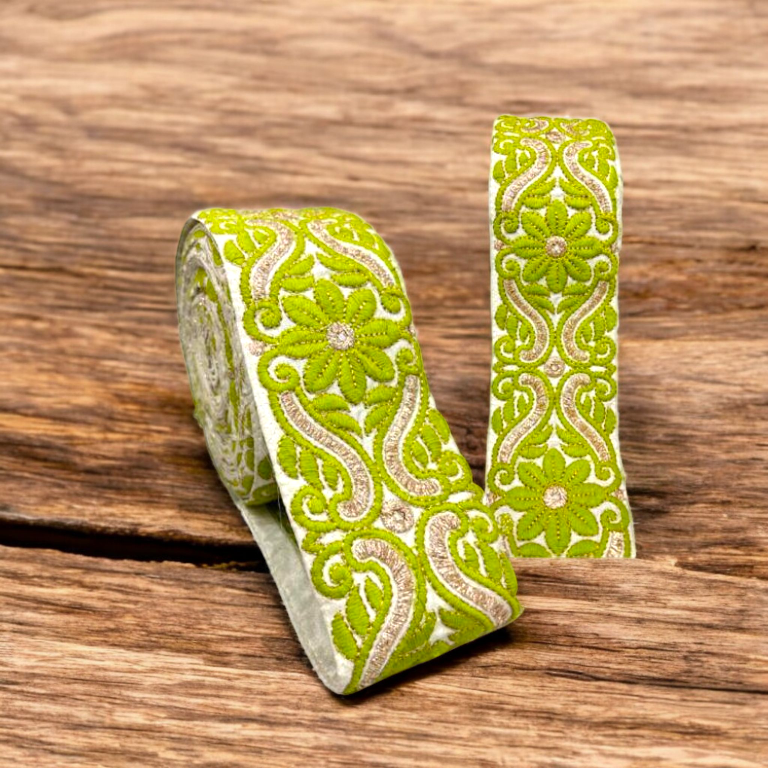 Mehendi Green Floral Zari Embroidered Border (Comes in 9 Meters)
