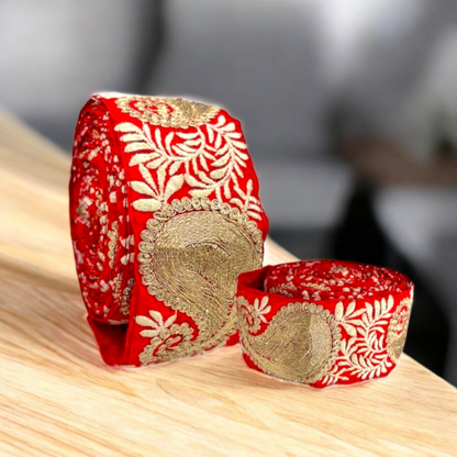 Crimson Red Handcrafted Zari Paisley Border (Comes in 9 Meters)