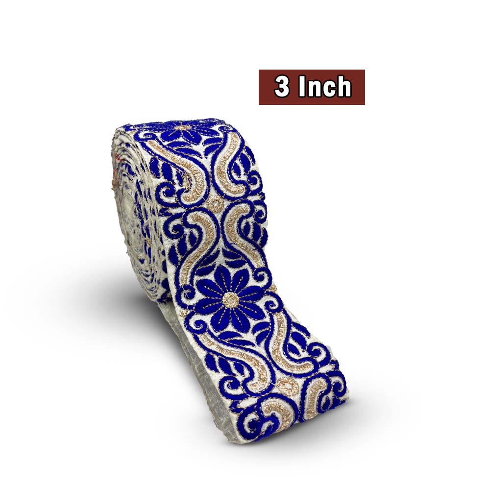 Royal Blue and Gold Floral Embroidered Border (Comes in 9 Meters)