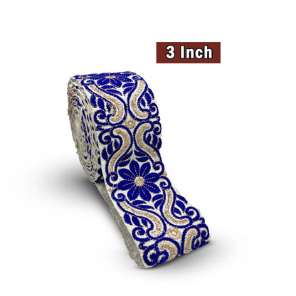 Royal Blue and Gold Floral Embroidered Border (Comes in 9 Meters)