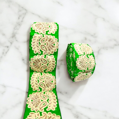 Emerald Green Traditional Paisley Zari Embroidered Border (Comes in 9 Meters)