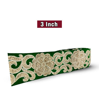 Emerald Green Floral Zari Embroidered Border (Comes in 9 Meters)