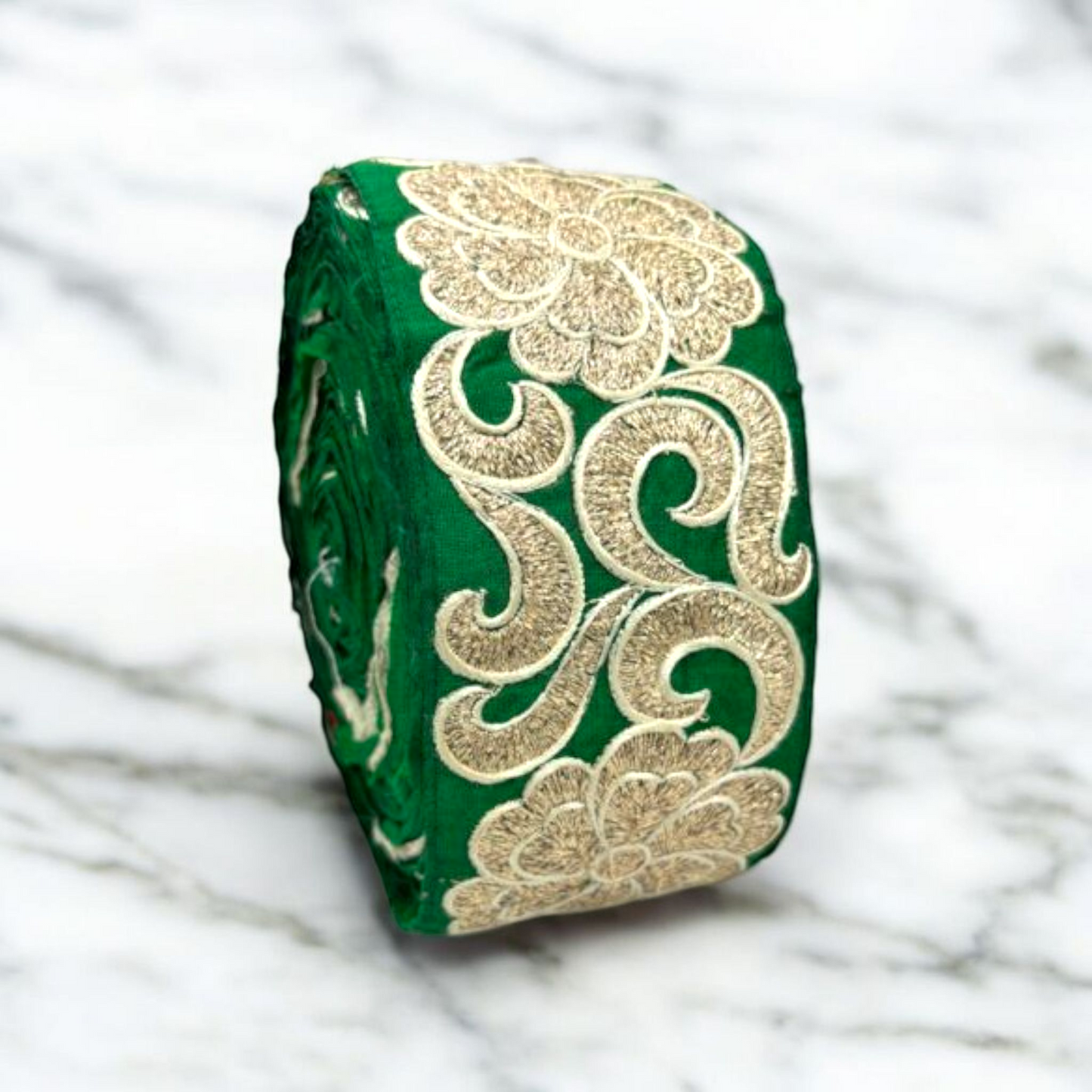 Emerald Green Floral Zari Embroidered Border (Comes in 9 Meters)