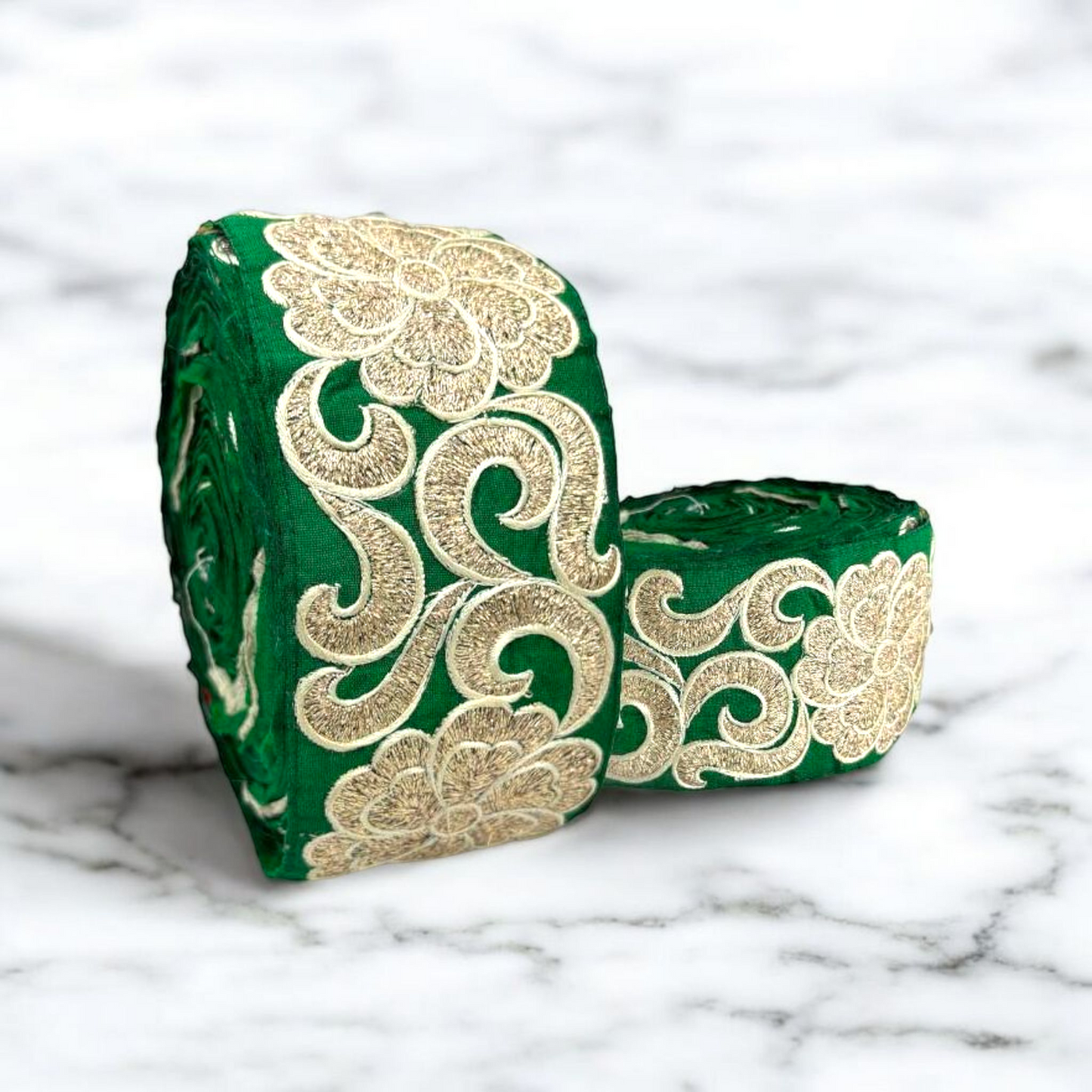 Emerald Green Floral Zari Embroidered Border (Comes in 9 Meters)