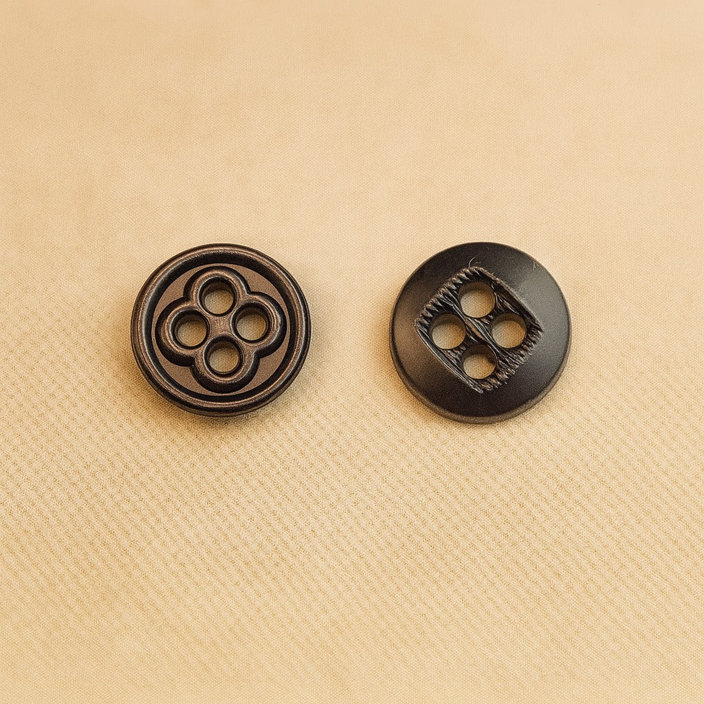Left) Antique Bronze Celtic Knot Button &amp; (Right) Dark Wood Square-Hole Button