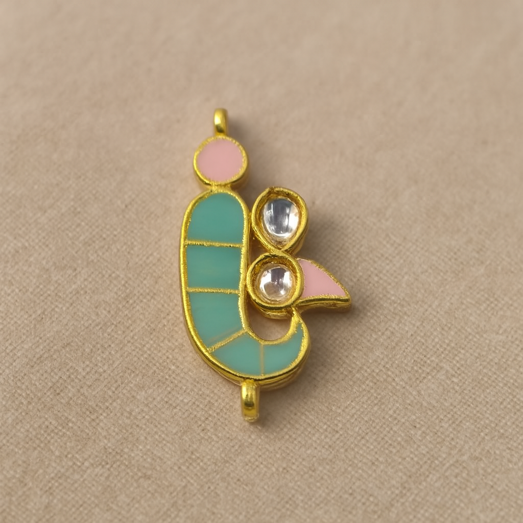 Enamel & Kundan Peacock Charm - Pastel Peach & Mint