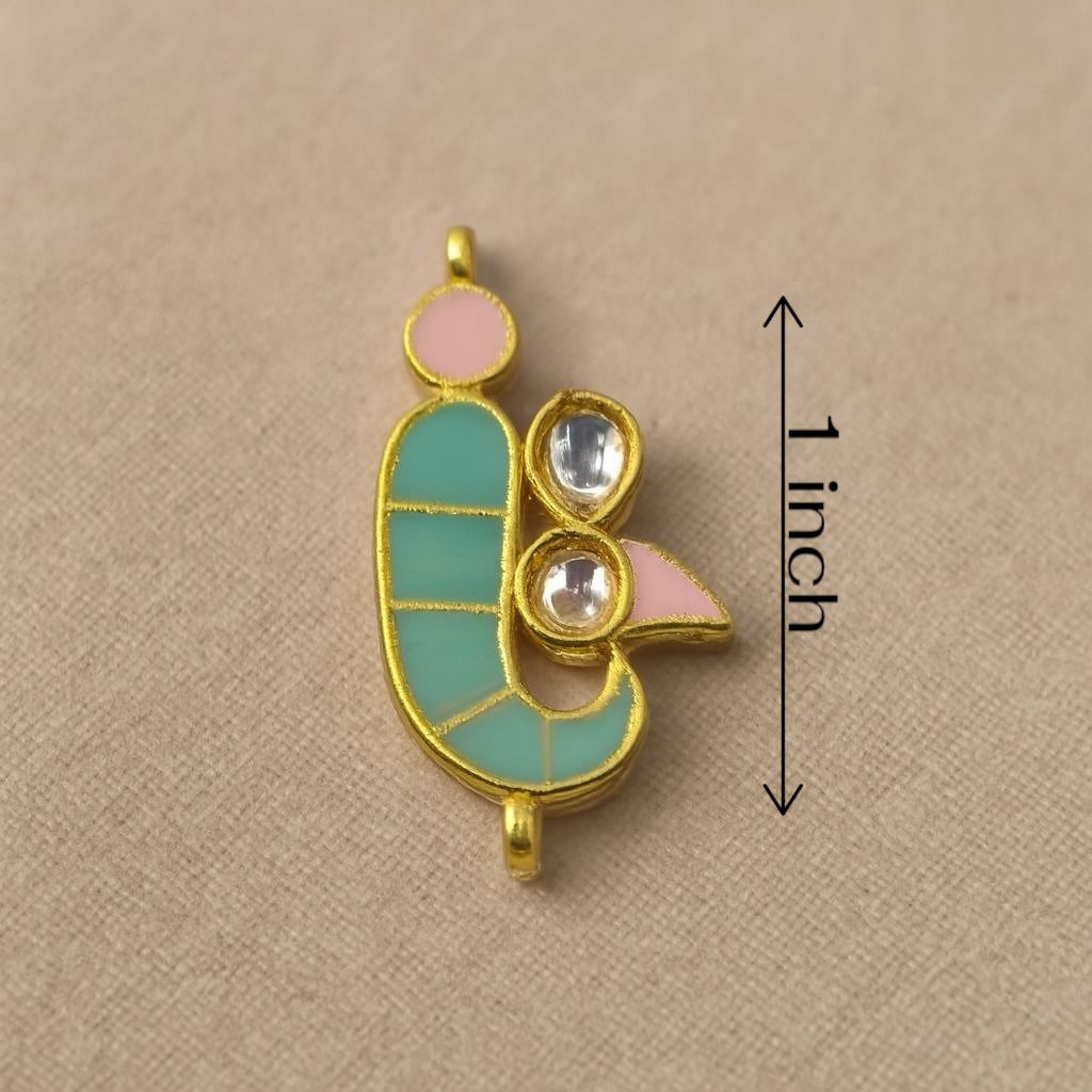Enamel & Kundan Peacock Charm - Pastel Peach & Mint