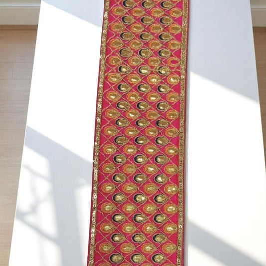 Mayura Mirrorwork Brocade Lace – Magenta (Comes in 9 Meters)
