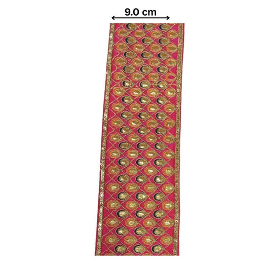 Mayura Mirrorwork Brocade Lace – Magenta (Comes in 9 Meters)