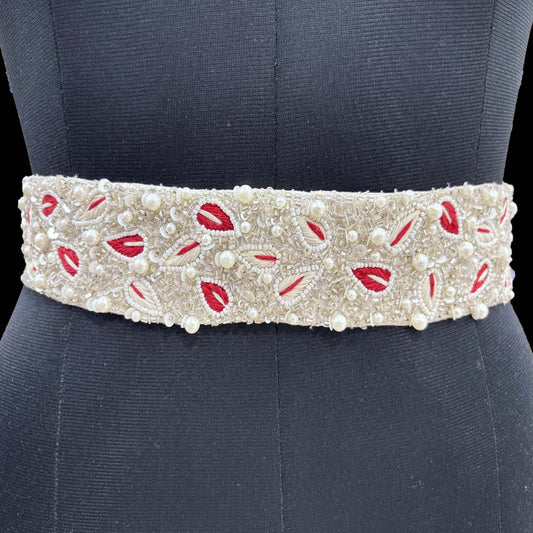 Pearl Blossom Hand-Embroidered Waist Belt