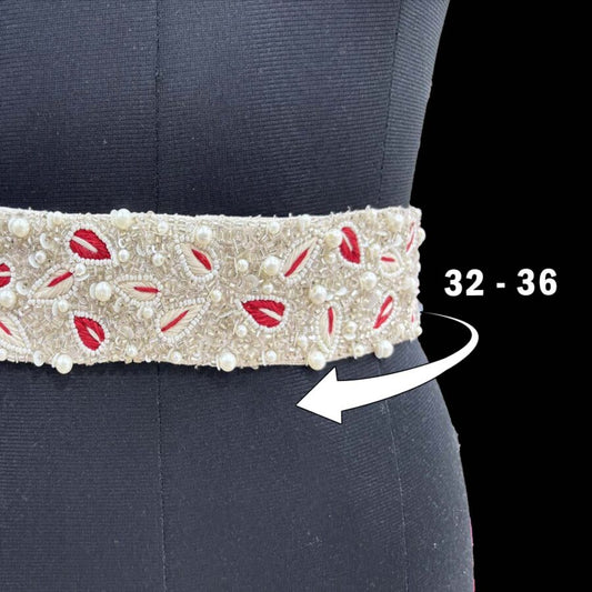 Pearl Blossom Hand-Embroidered Waist Belt