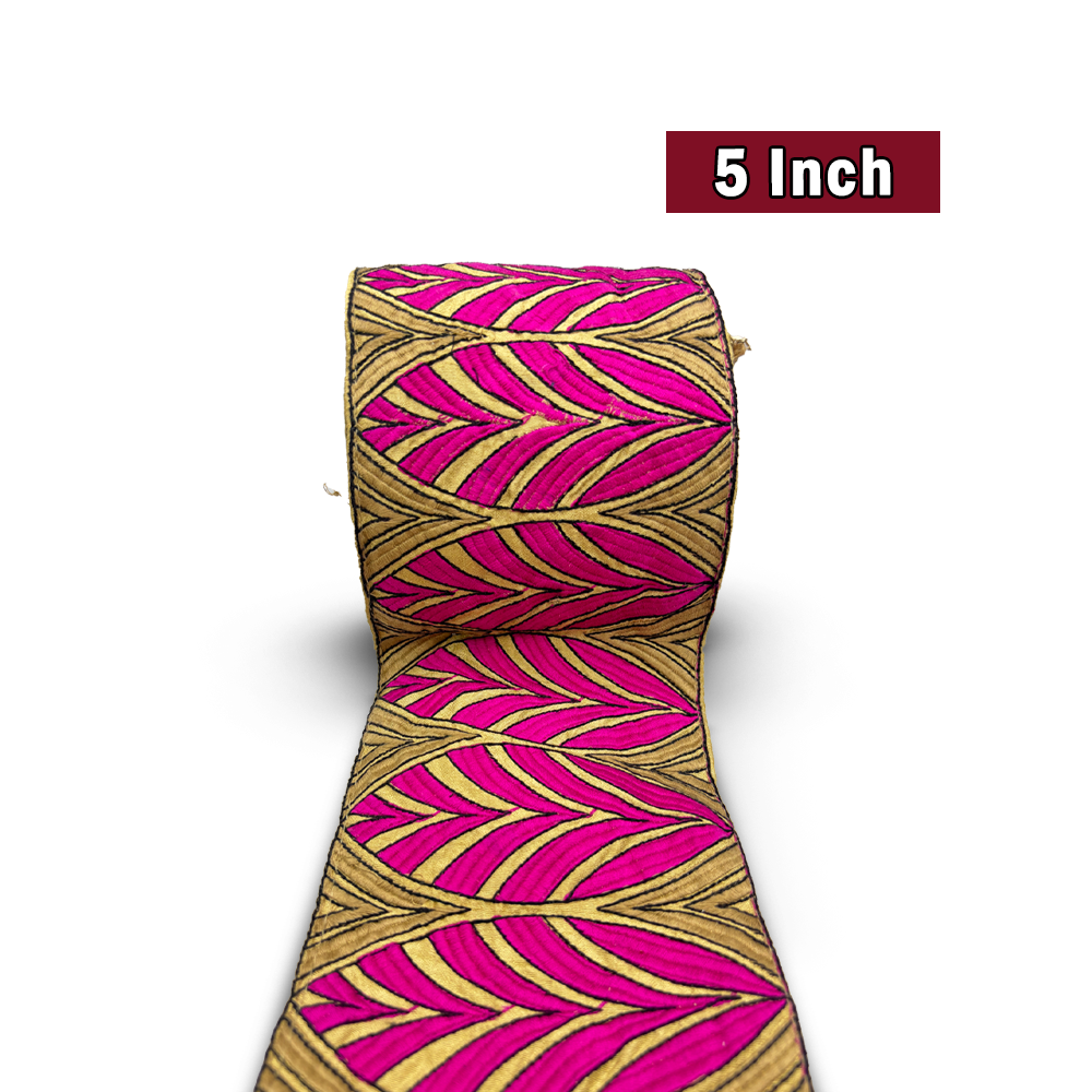 Palmweave Luxe Border – Rani Pink | 5 Inch (Comes in 9 Meters)