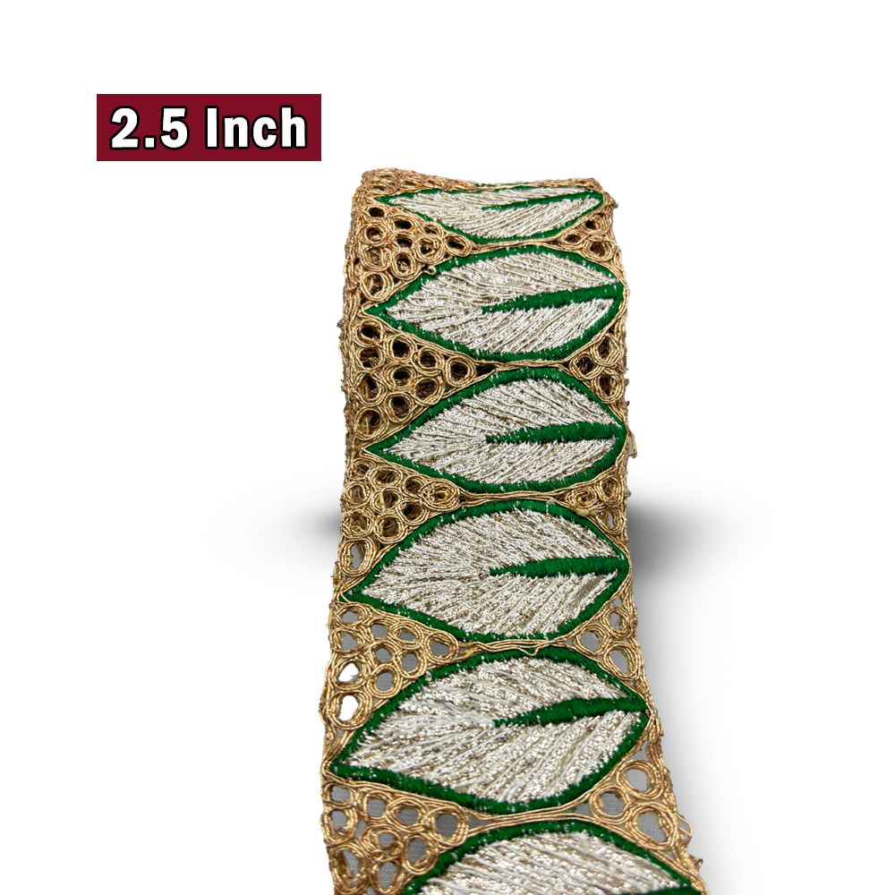 Zardozi Netleaf Border – Forest Mint | 2.5 Inch (Comes in 9 Meters)