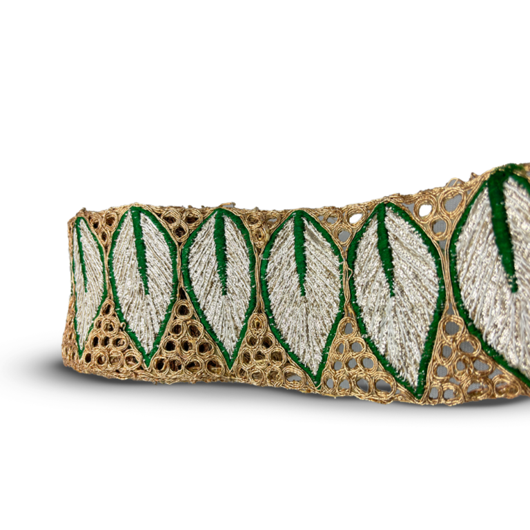 Zardozi Netleaf Border – Forest Mint | 2.5 Inch (Comes in 9 Meters)