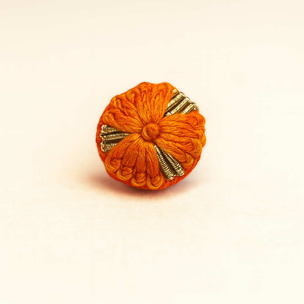 Sunset Orange Wool Button with Gold Coil Detailing