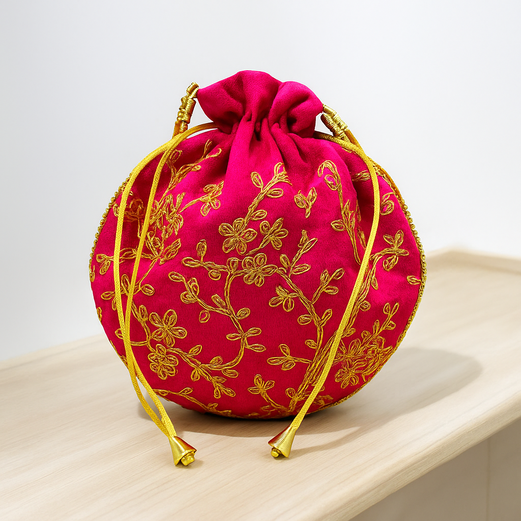 Fuchsia Flora Threadwork Potli