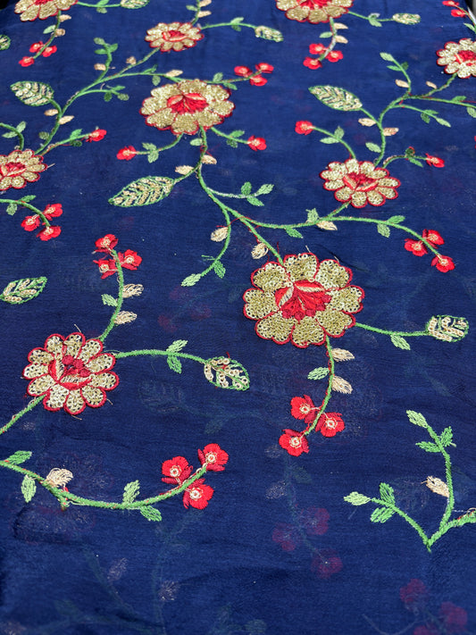 Golden Bloom Vine (Chinon with Embroidery Work)