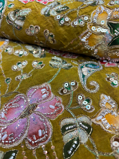 Antique Olive Bloom (Crape with cut dana work)