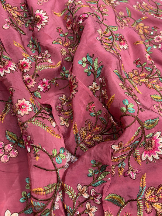 Blushed Bloom Embroidery (Crape with Suta Work)