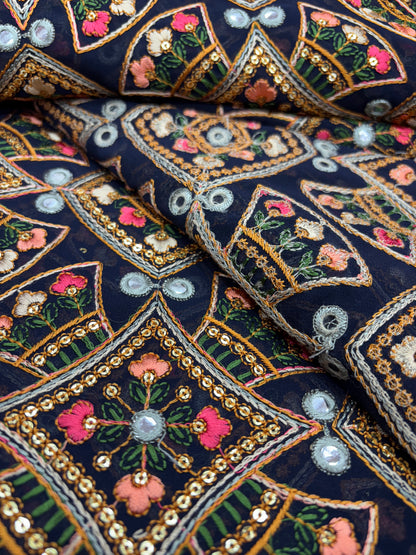 Midnight Mirage Embroidery (Gorjet with Gujrati Work)