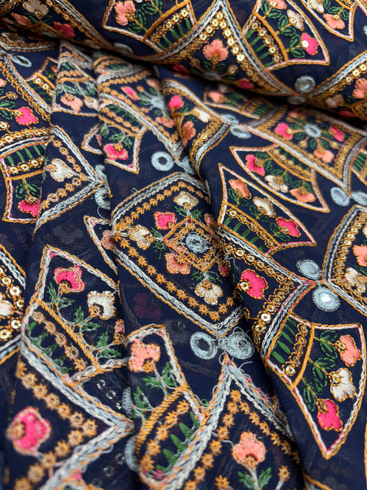 Midnight Mirage Embroidery (Gorjet with Gujrati Work)