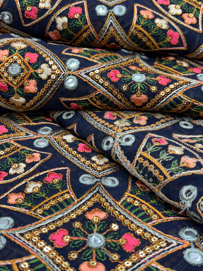 Midnight Mirage Embroidery (Gorjet with Gujrati Work)