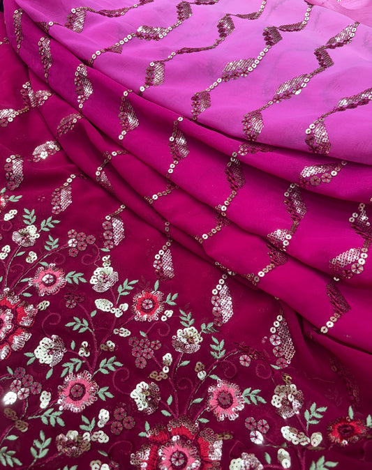 Gulaabi Guldasta (Gorjet with Sequence Embroidery Ombre Shade)