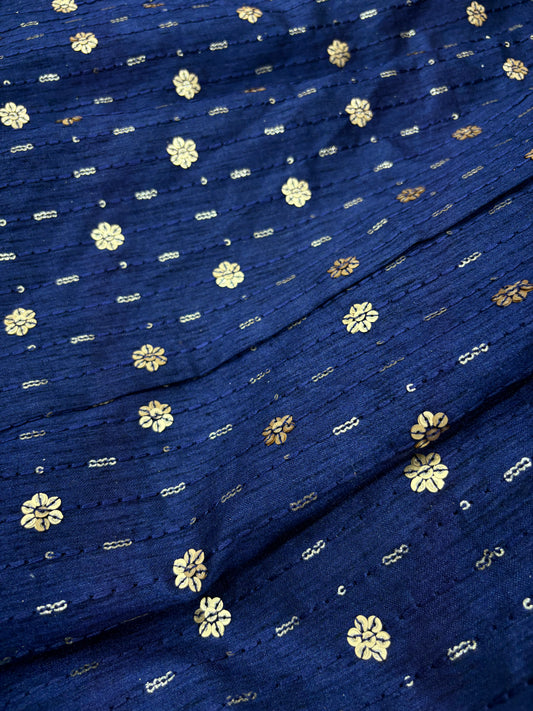 Blue Golden Bloom (Silk with Sequence Embroidery)