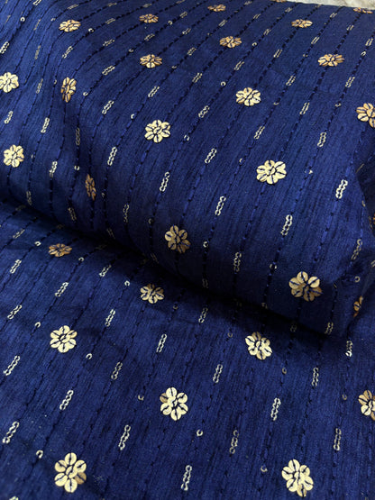Blue Golden Bloom (Silk with Sequence Embroidery)