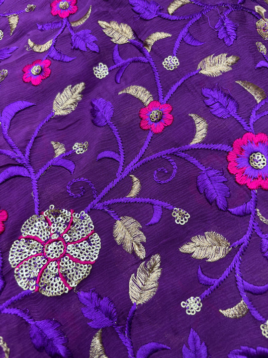 Gulzaar Velvet Bloom (Chinon with Embroidery Work)