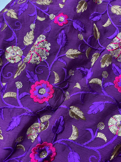Gulzaar Velvet Bloom (Chinon with Embroidery Work)