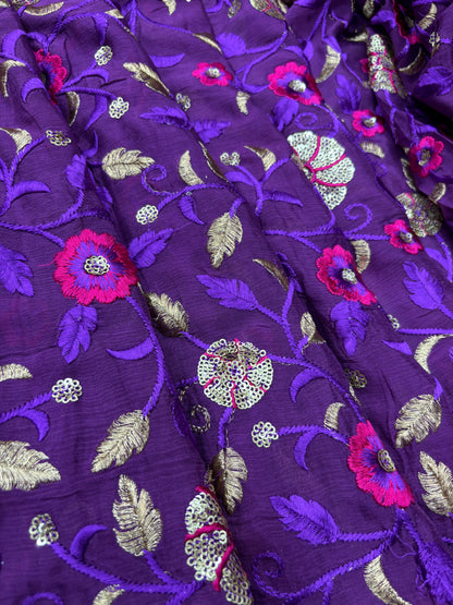 Gulzaar Velvet Bloom (Chinon with Embroidery Work)