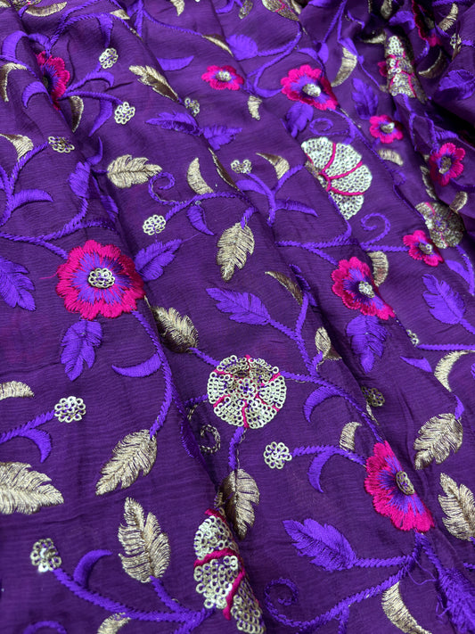 Gulzaar Velvet Bloom (Chinon with Embroidery Work)