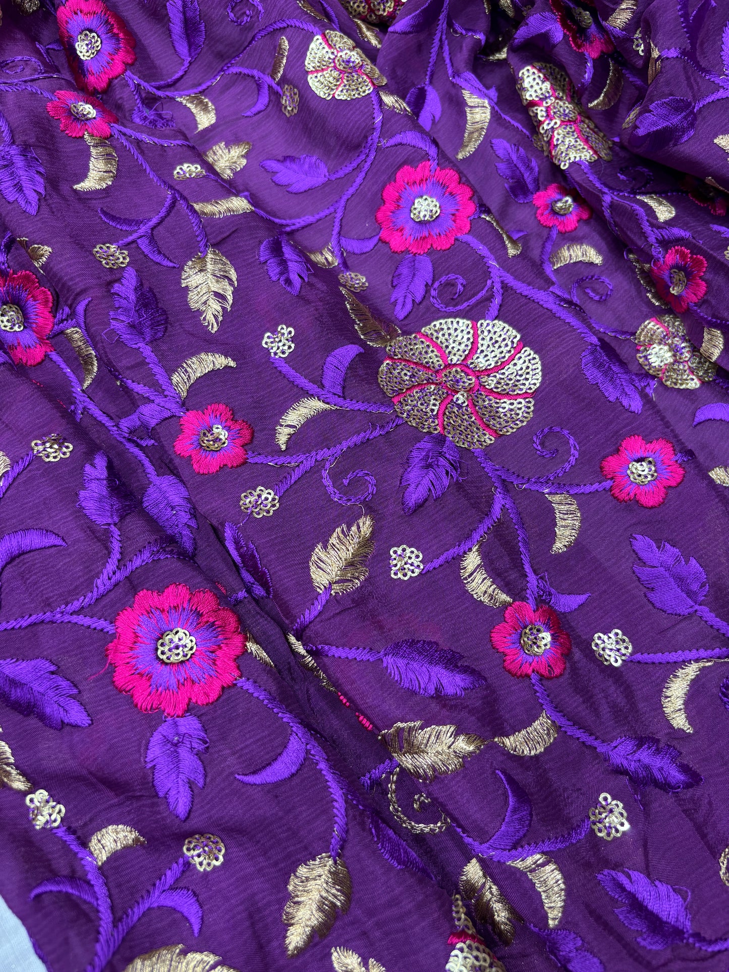 Gulzaar Velvet Bloom (Chinon with Embroidery Work)