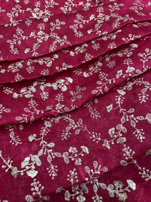 Rasberry Vine Zari Embroidery (Glass tissue with Zari Work)