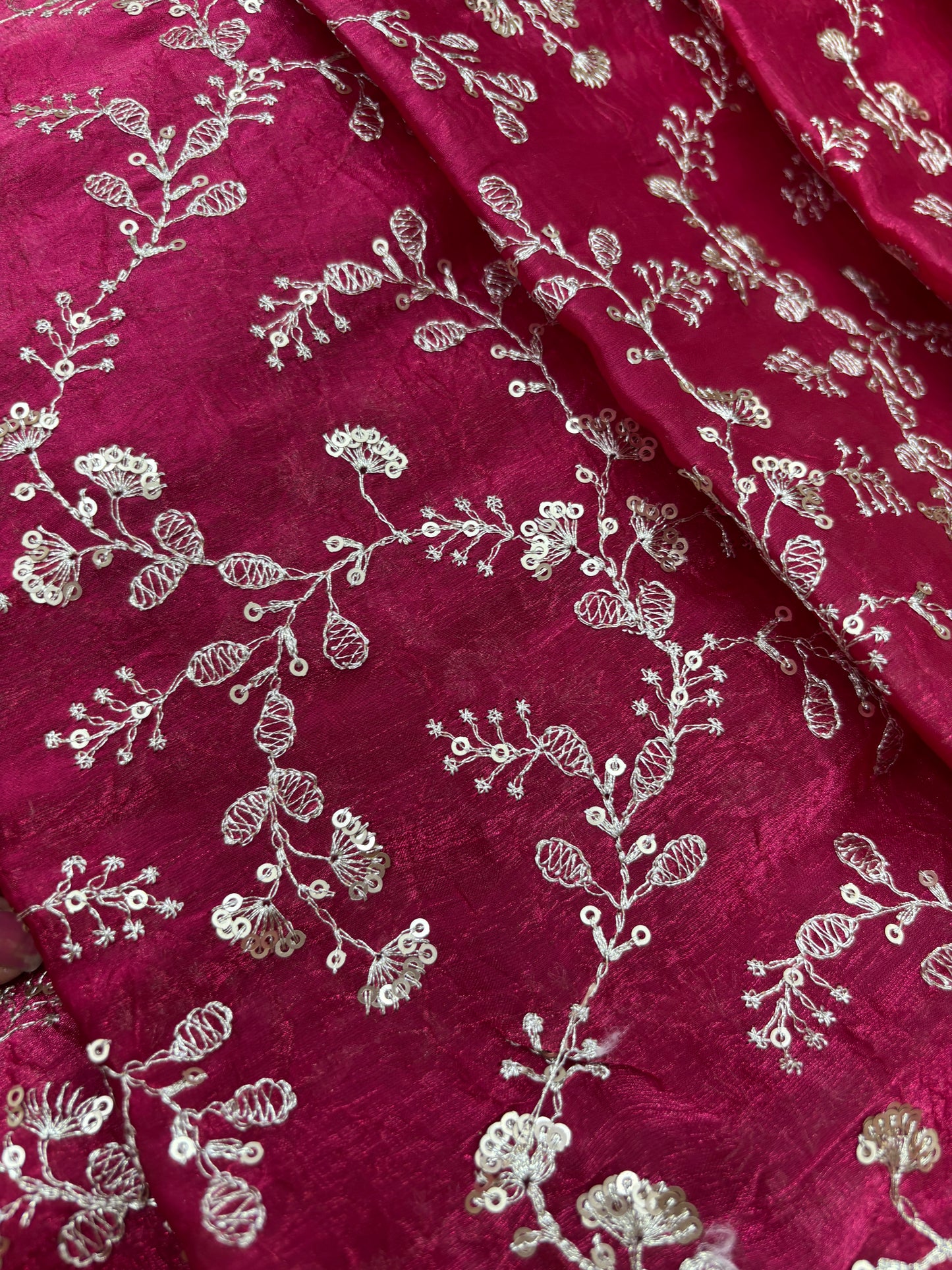 Rasberry Vine Zari Embroidery (Glass tissue with Zari Work)