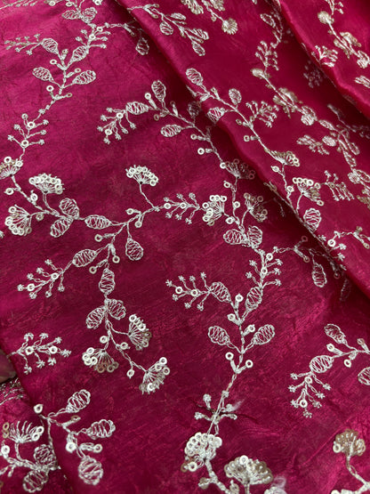 Rasberry Vine Zari Embroidery (Glass tissue with Zari Work)