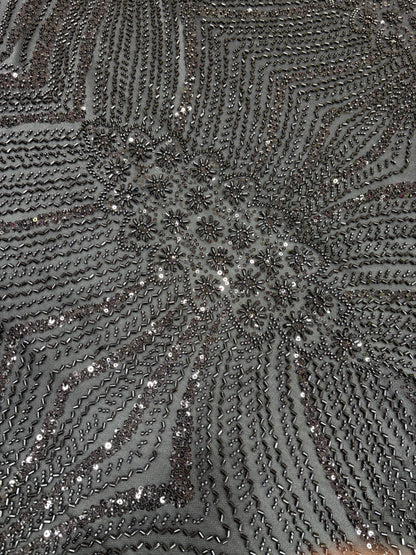 Midnight Black Sequin Embroidered Fabric