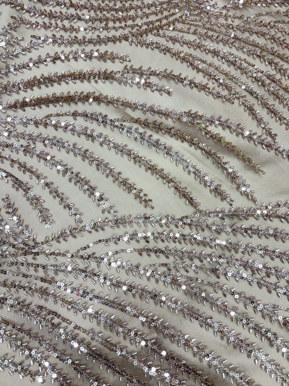 Champagne Glimmer Net with Sequin & Bead Embroidery (Net with cut dana work)