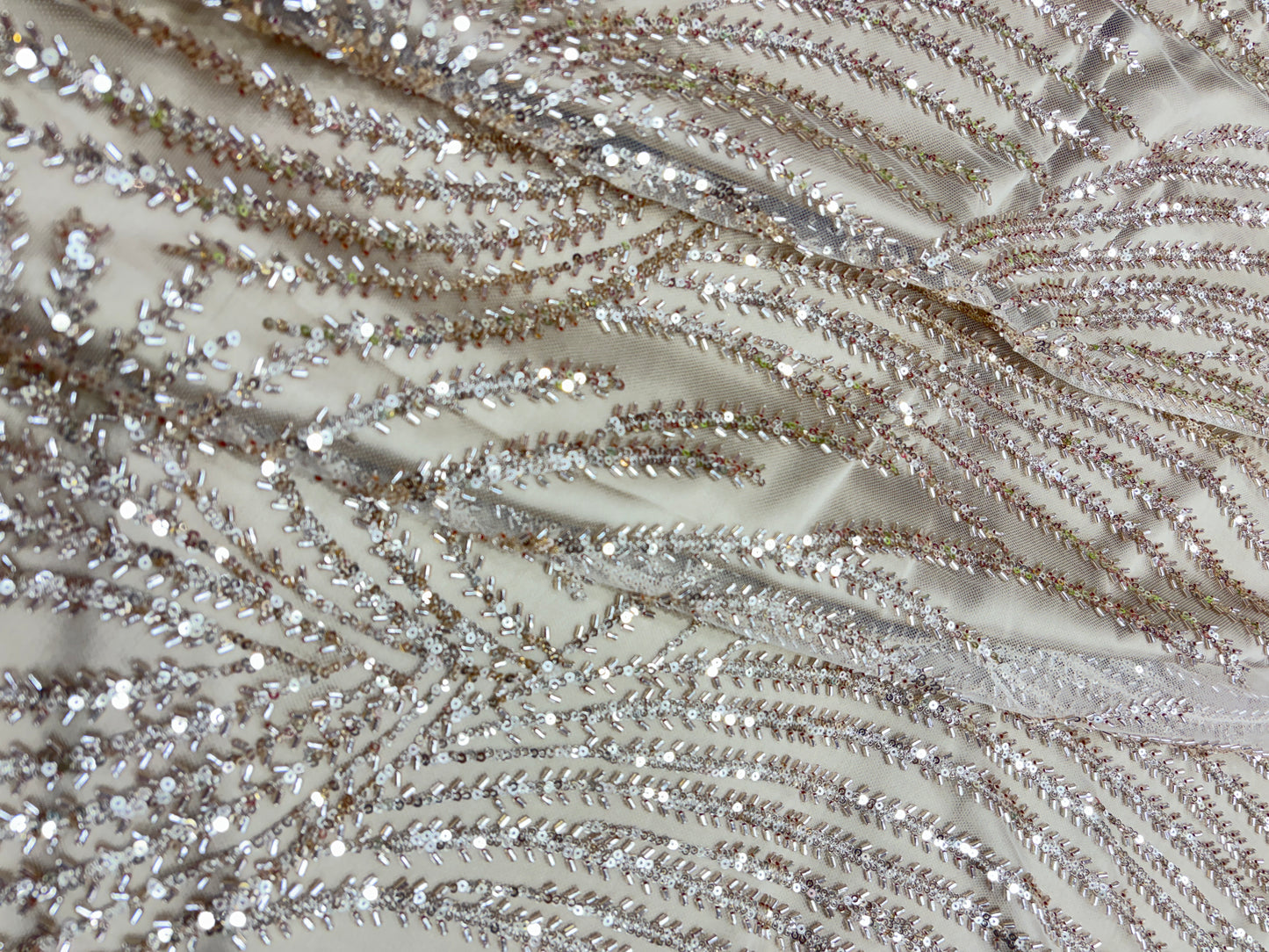 Champagne Glimmer Net with Sequin & Bead Embroidery (Net with cut dana work)