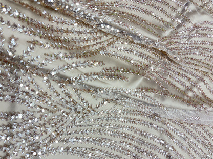Champagne Glimmer Net with Sequin & Bead Embroidery (Net with cut dana work)