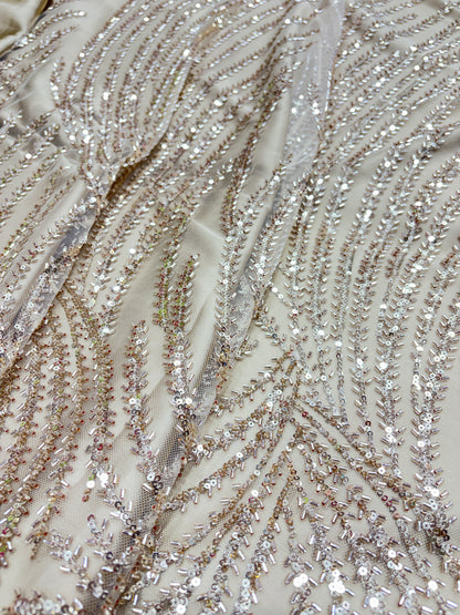 Champagne Glimmer Net with Sequin & Bead Embroidery (Net with cut dana work)