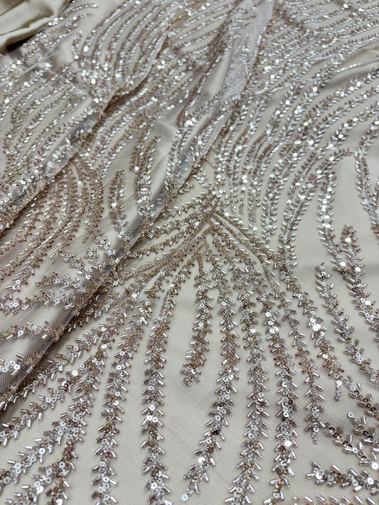 Champagne Glimmer Net with Sequin & Bead Embroidery (Net with cut dana work)