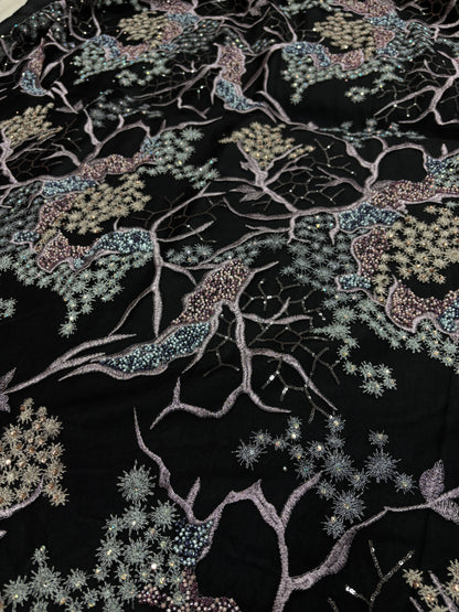 Enchanted Twilight Forest Embroidery on Net Net with cut dana work)