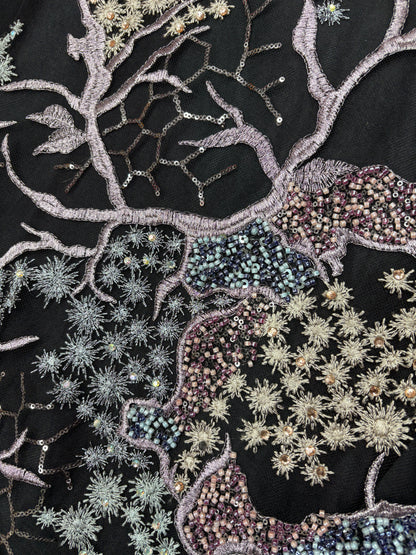 Enchanted Twilight Forest Embroidery on Net Net with cut dana work)