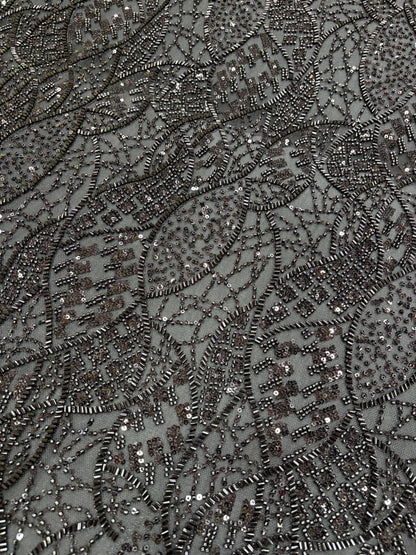 Midnight Spark Leaf Motif Embroidered Net (Net with cut dana work)