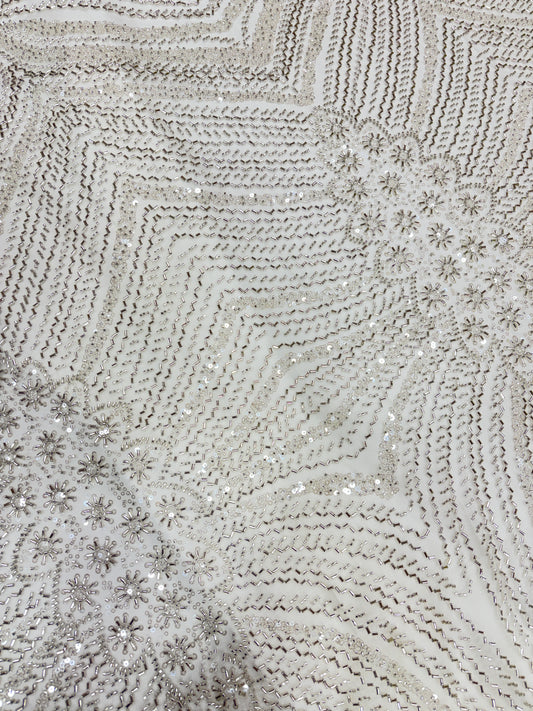 Crystal Bloom Radiance Embroidered White Net (Net with cut dana work)
