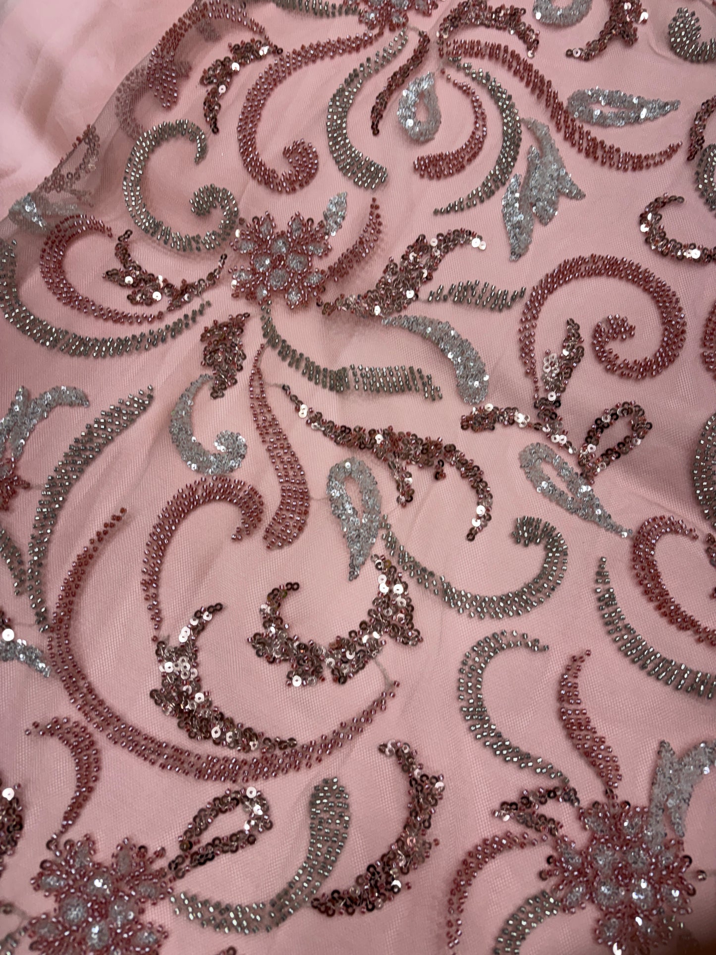 Rosé Whimsy Swirl Embroidered Net