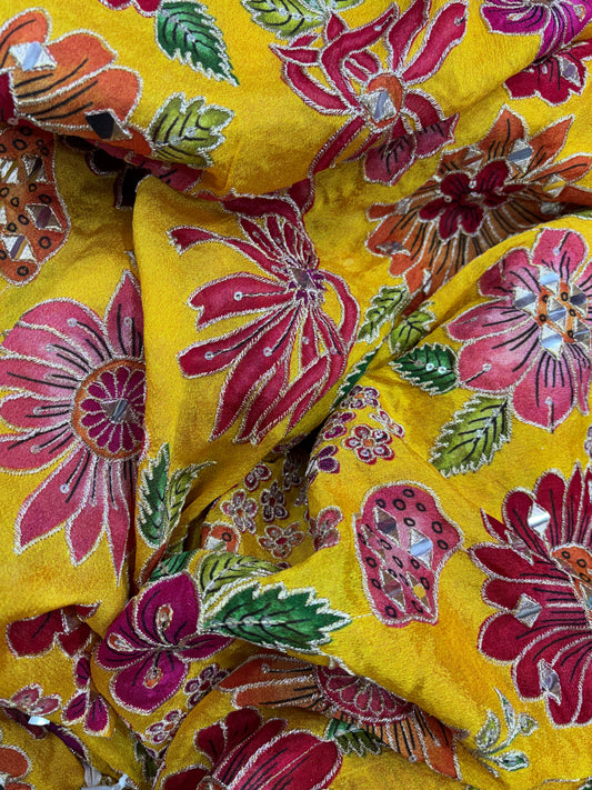 Sunshine Phulkari Mirrorwork on Velvet (Chinon with suta and mirror work)