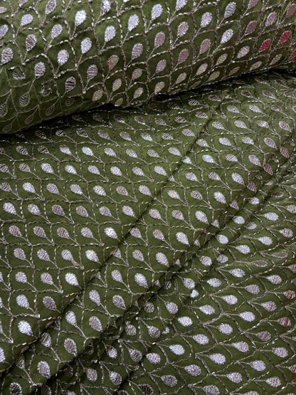 Olive Green Gota Buti Embroidered Madhav Silk (Tissue Base with Gota Work)